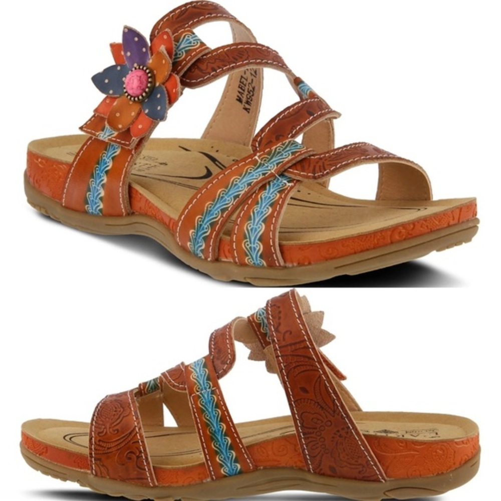Spring Step L’Artiste Mabel Sandal‎ 38 Camel Floral Pink Stone